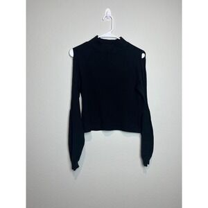 525 Sweater Womens Small Black Cold Shoulder Mock Neck Long Sleeve Knit Pullover